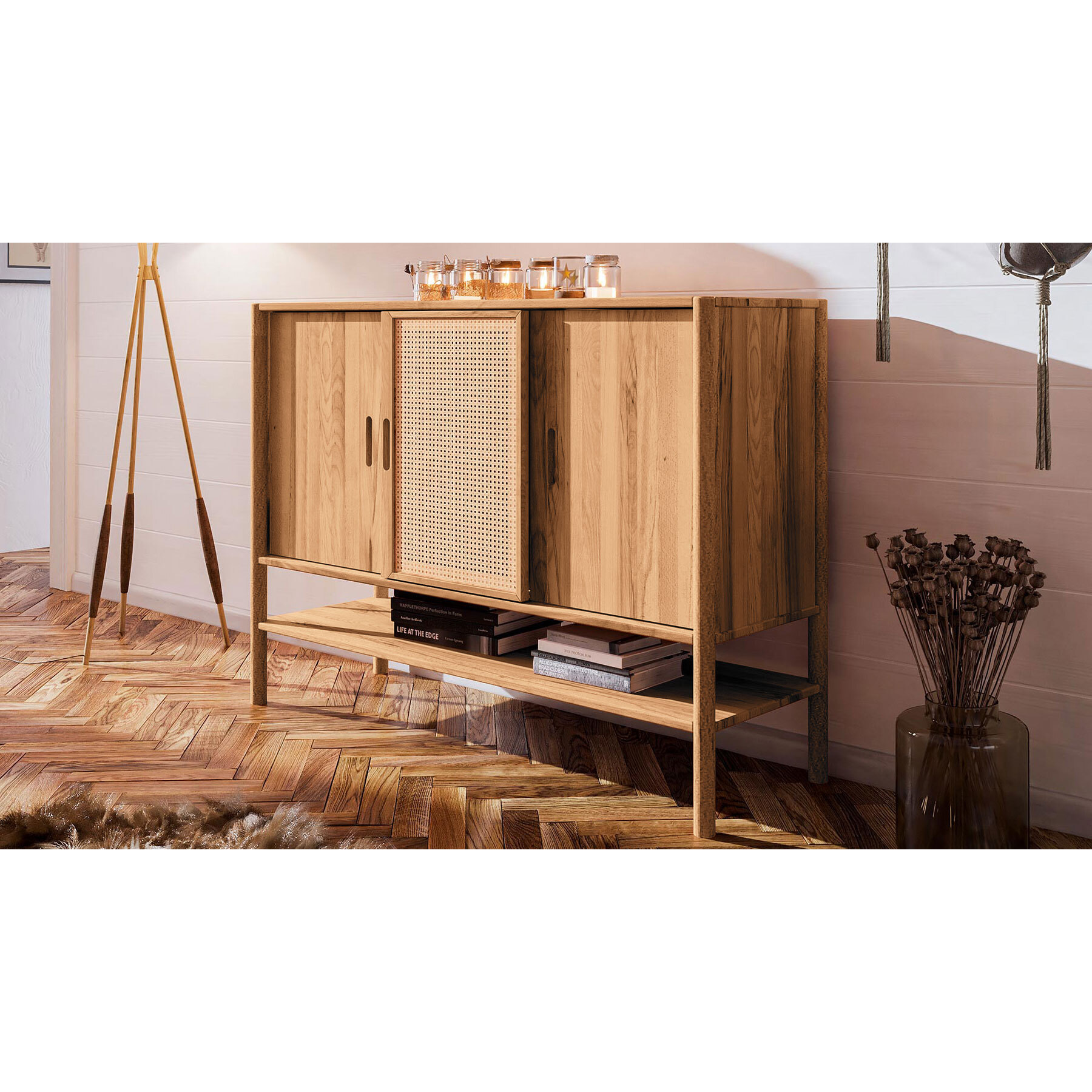 Buffet hêtre et canage sogno 142x46cm