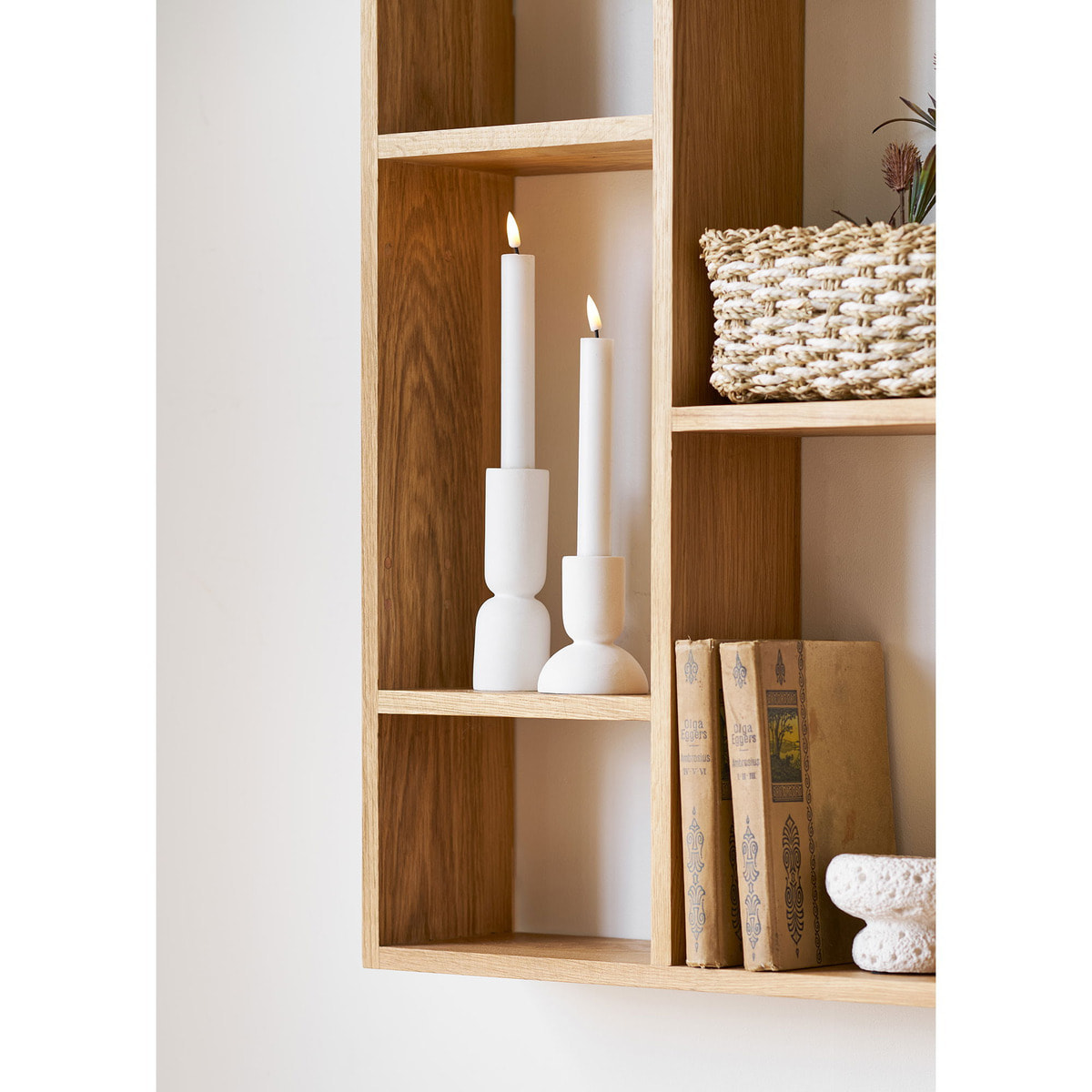Set 2 portacandele in calcare bianco biomaterico — Vikasa Home