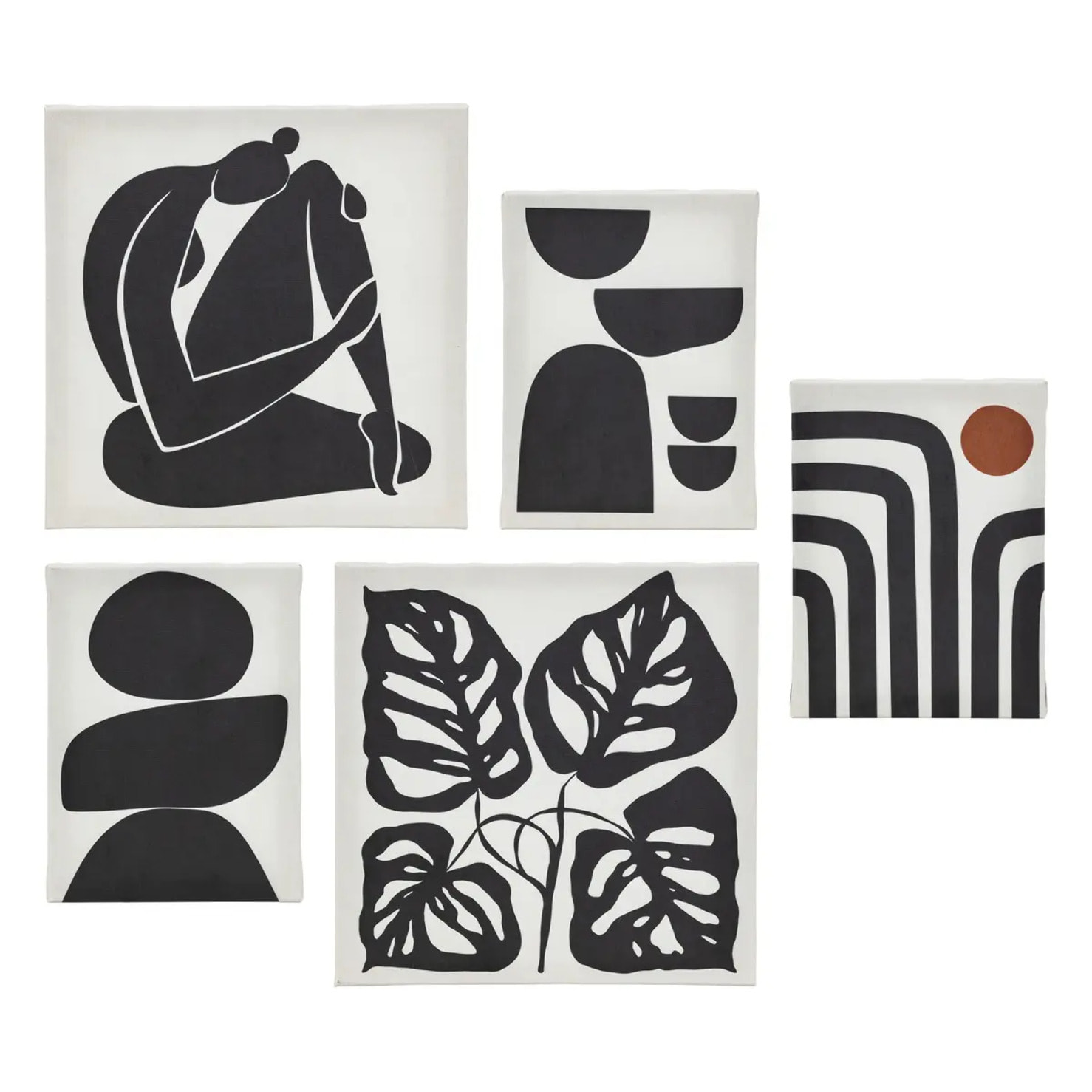 Lot de 5 toiles imprimées Cynthia noir et blanc 15x20/25x25cm