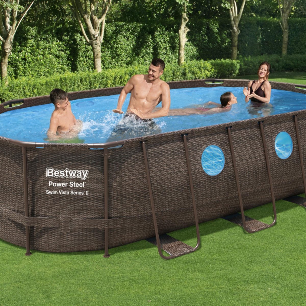 Bestway Piscine hors sol - Ovale - Power Steel Swim Vista - Effet Rotin - 549 x 274 x 122 cm