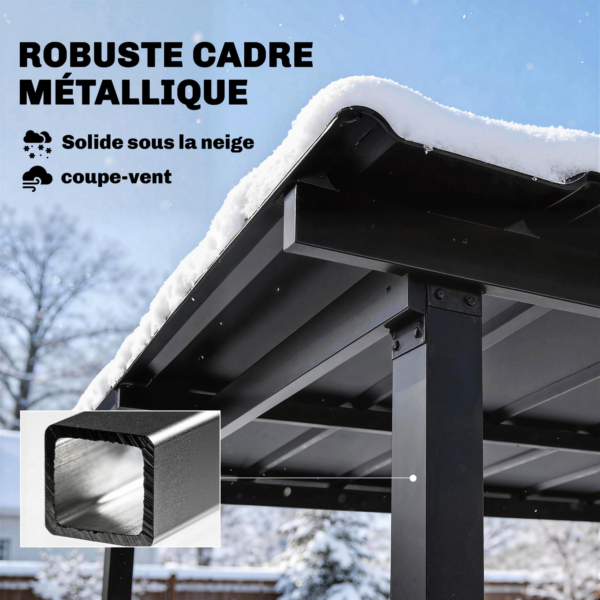 Abri pour barbecue - tonnelle de jardin  toit rigide - métal galvanisé - 271x182x229cm - noir