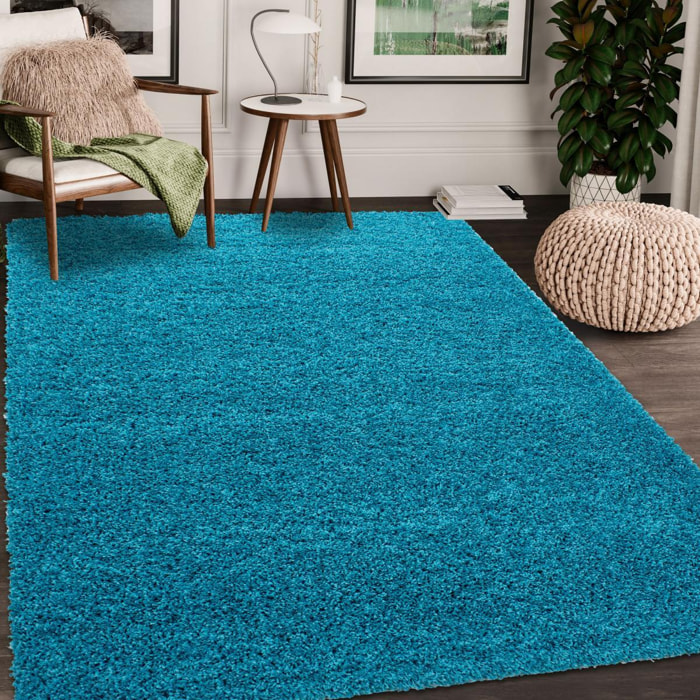 Tapis poils longs shaggy tissé motif uni ROCA