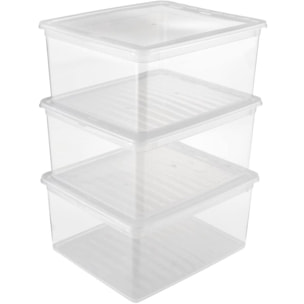 Set cajas de almacenaje 3x18 l, plástico, natural transparent, 39 x 33.5 x 18 cm