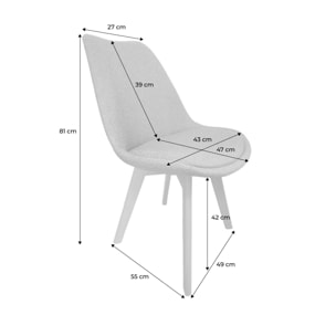 Lot de 4 chaises scandinaves revêtement tissu bleu clair. pieds bois de hêtre - Nils