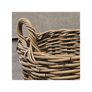 Petit Panier Rond H. 41 cm en Kubu Naturel Tressé avec Anses - ENRICO