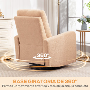 Sillón Relax Reclinable Manual, Sillón Relax de Borreguito con Reposabrazos, Reposapiés, Acolchado Grueso, Función de Balanceo 360°, Butaca Reclinable hasta 135º para Salón, Dormitorio, Marrón