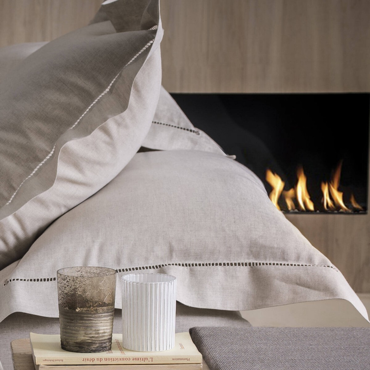 Taie de traversin unie en lin métis, Made in France, VENISE , Naturel