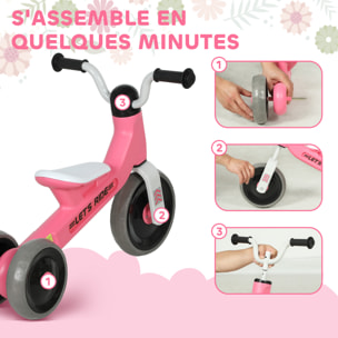 Draisienne 3 roues enfant 12-36 mois pneu EVA silencieux grande selle métal rose blanc