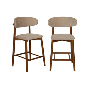 Tabouret de bar bois d'hévéa noyer et tissu chenille (lot de 2)  PAOLA