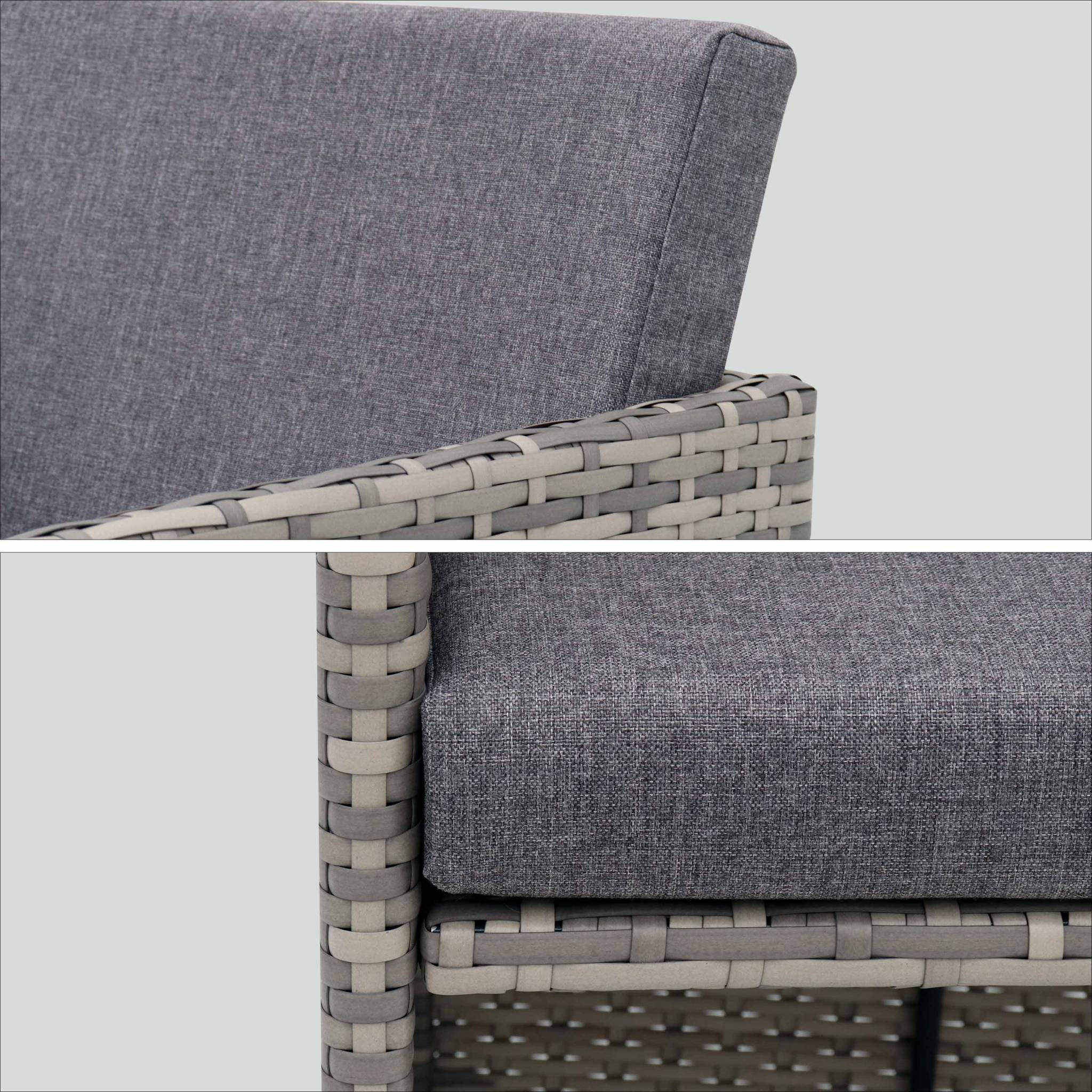 Table de jardin encastrable résine + 10 assises - Vabo - Coloris Nuances de gris. Coussins gris chiné. table encastrable.