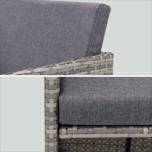 Table de jardin encastrable résine + 10 assises - Vabo - Coloris Nuances de gris. Coussins gris chiné. table encastrable.