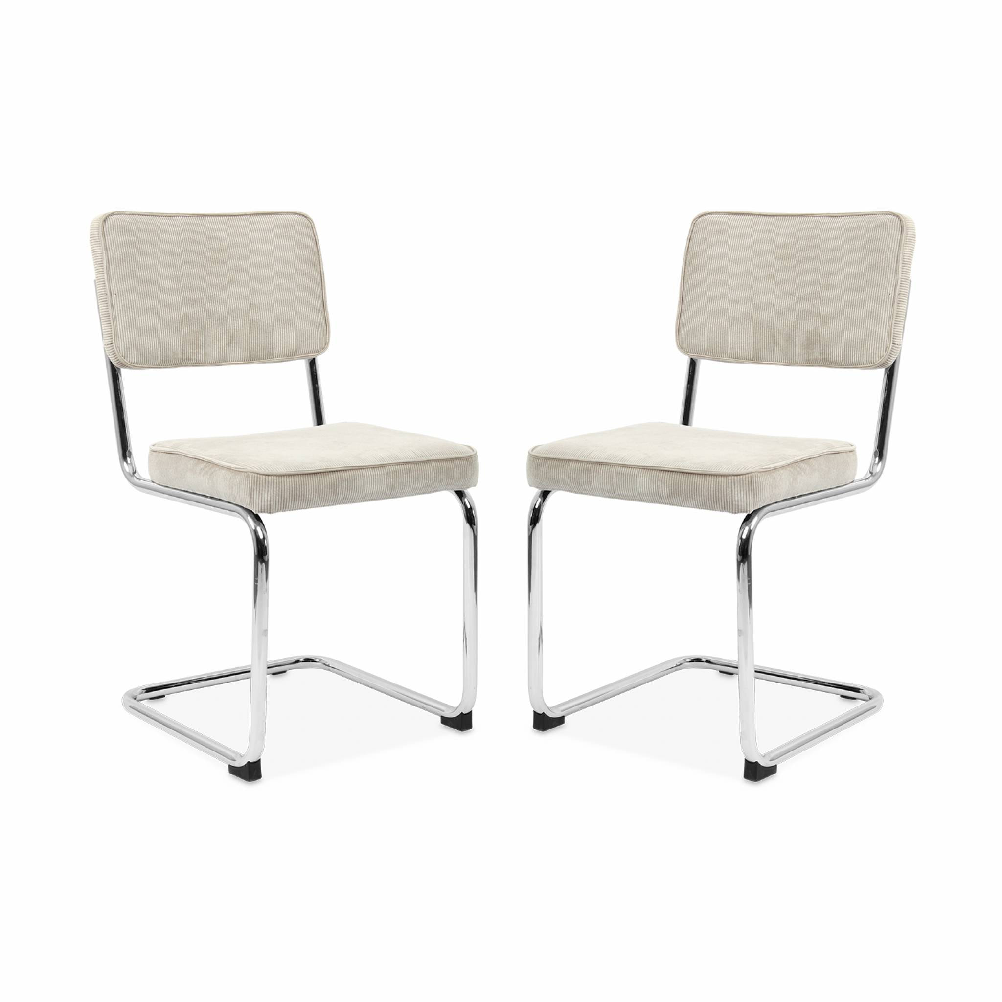 Lot de 2 chaises cantilever. velours côtelé Crème - Maja