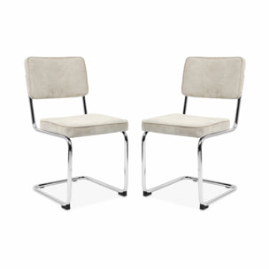 Lot de 2 chaises cantilever. velours côtelé Crème - Maja