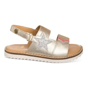 Sandalia dorada en piel con detalle de estrella color plata con purpurina
