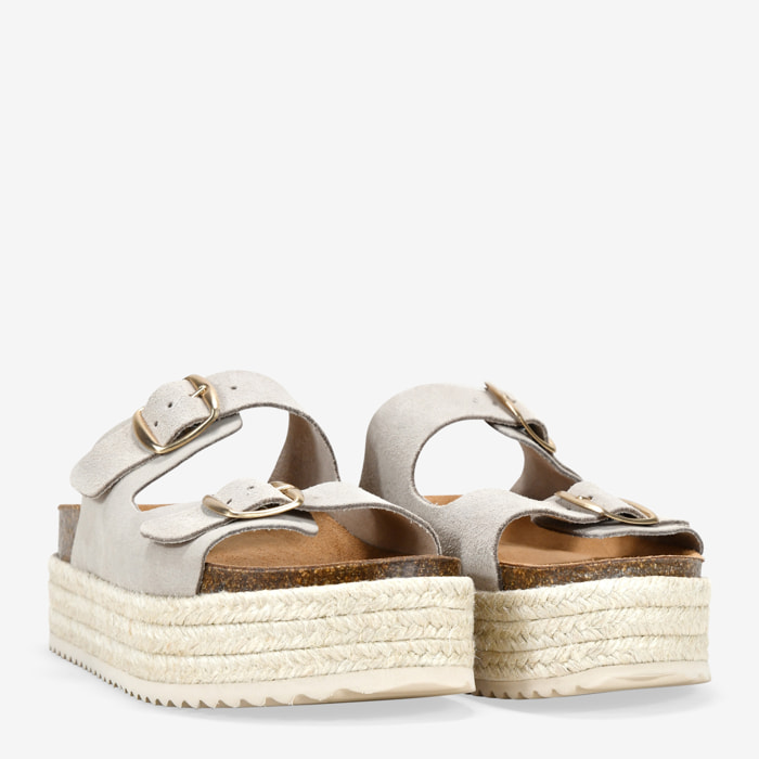 Sandalias de plataforma beige en piel