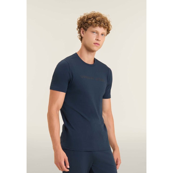 T-shirt regular con spalle raglan e doppia stampa lucida