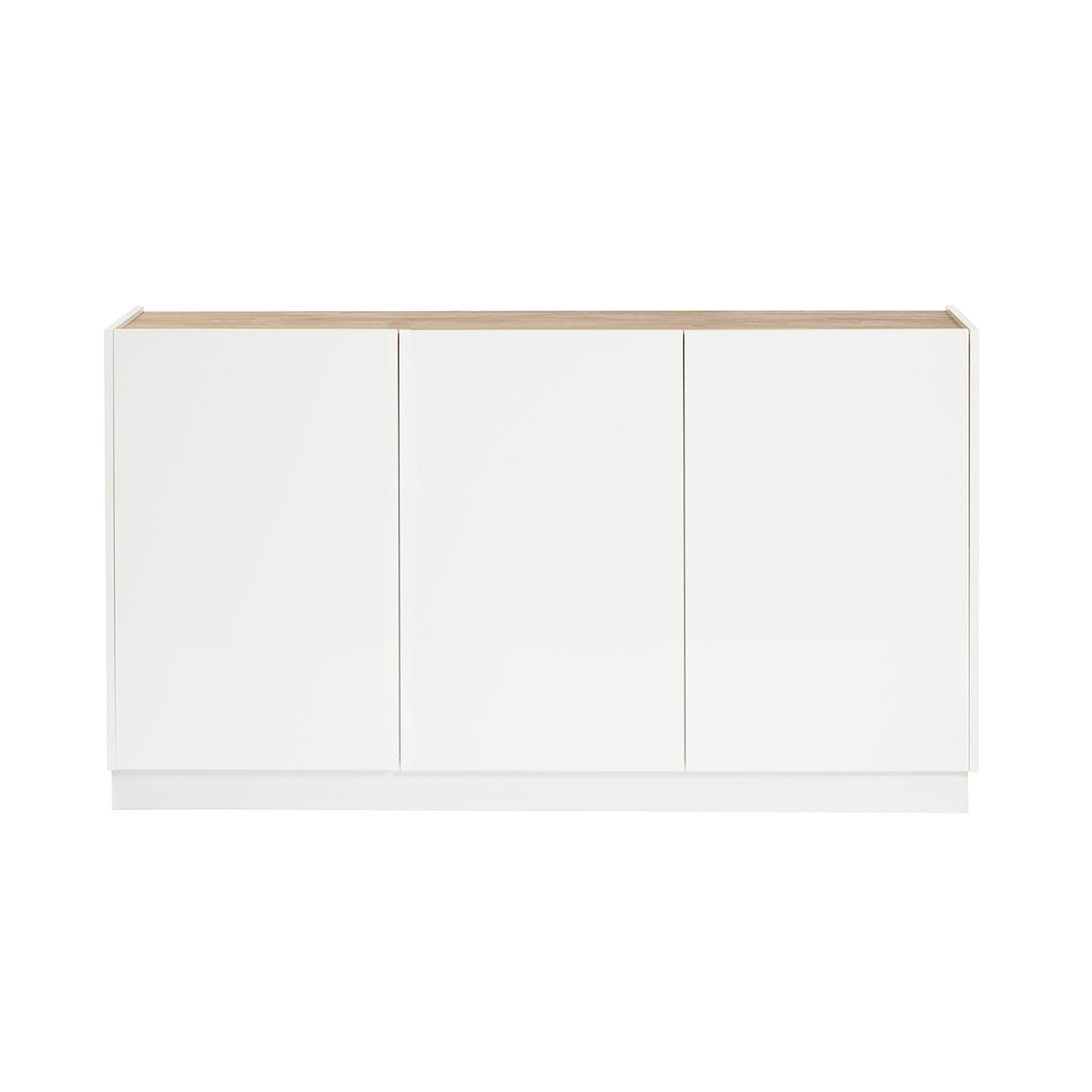 Buffet design blanc laqué brillant et bois clair 3 portes L155 cm NELIO