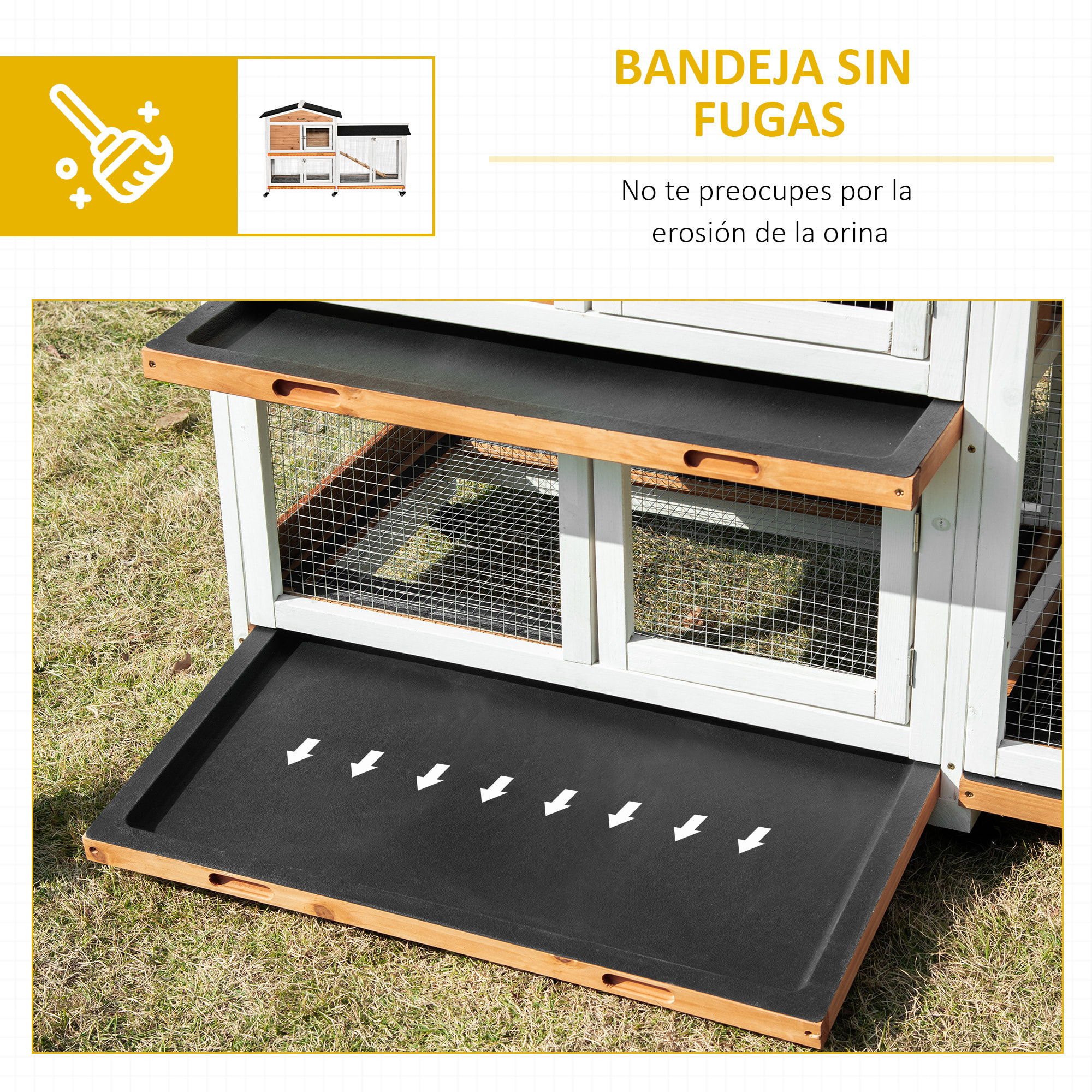 Conejera de Madera 157,4x53x99,5 cm Jaula para Conejos Grande con Ruedas Techo Asfáltico Bandeja Extraíble y Rampa para Exterior Natural