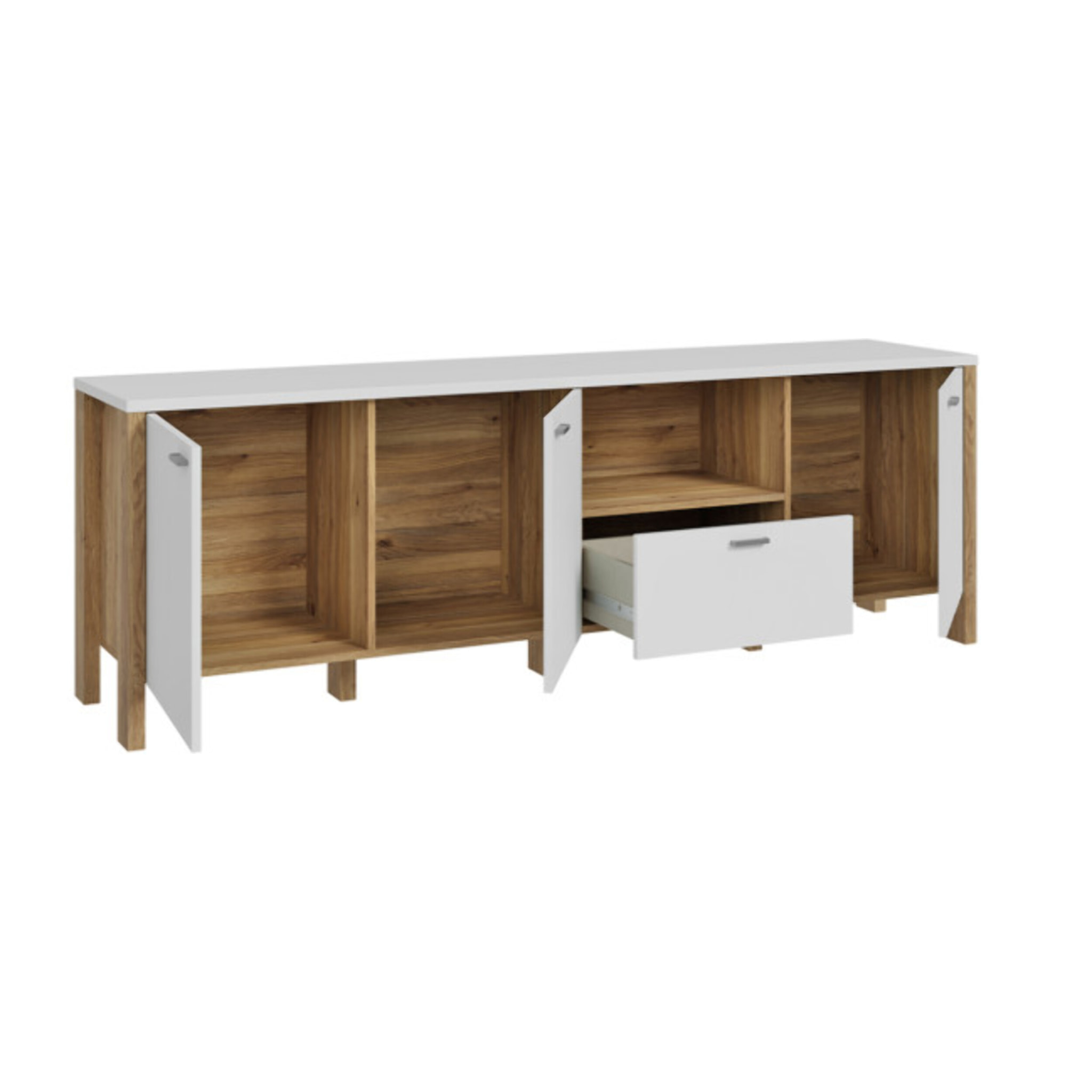 Meuble TV L193 cm 1 tiroir 3 portes 1 niche décor gris clair - BOLERO