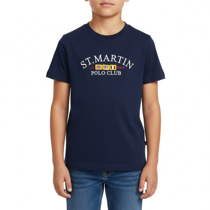 T-shirt jersey con ricamo logo flags Polo Club St Martin Blu