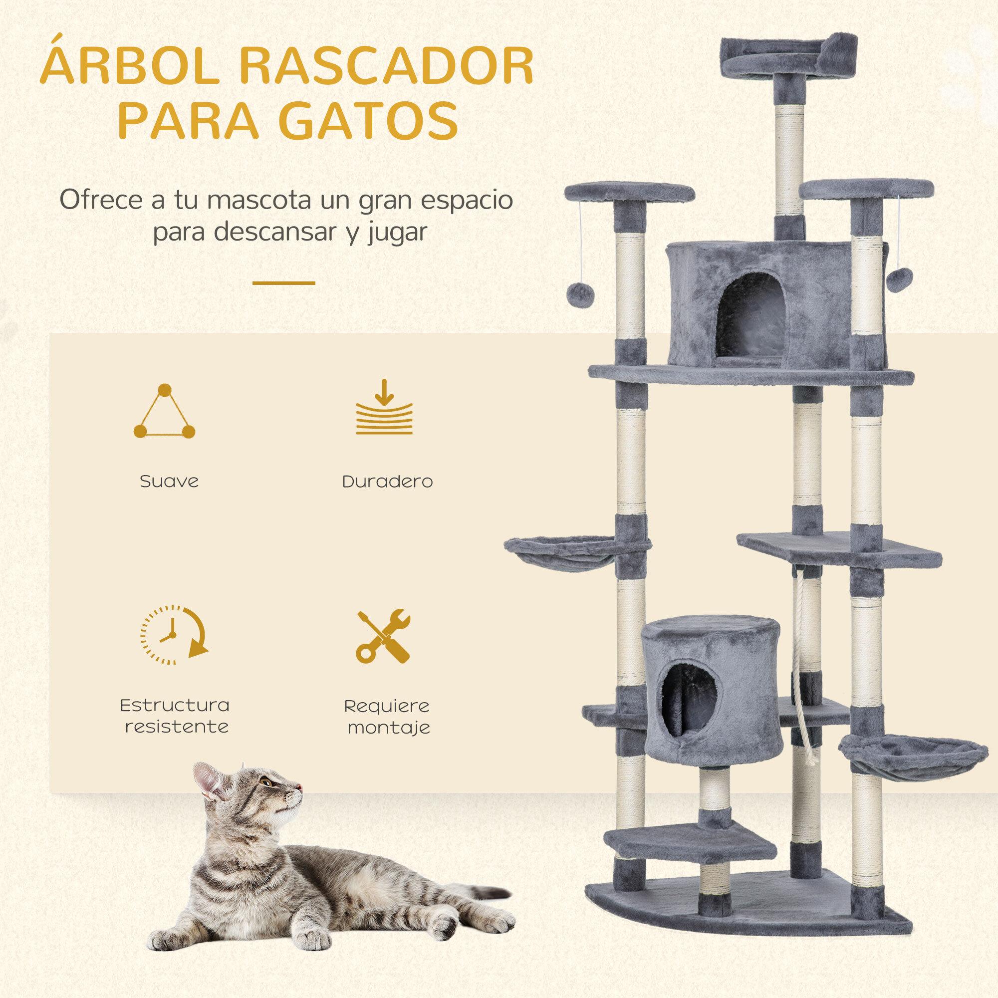 Árbol Rascador para Gatos Grande 60x60x200 cm con 2 Cuevas Múltiples Plataformas