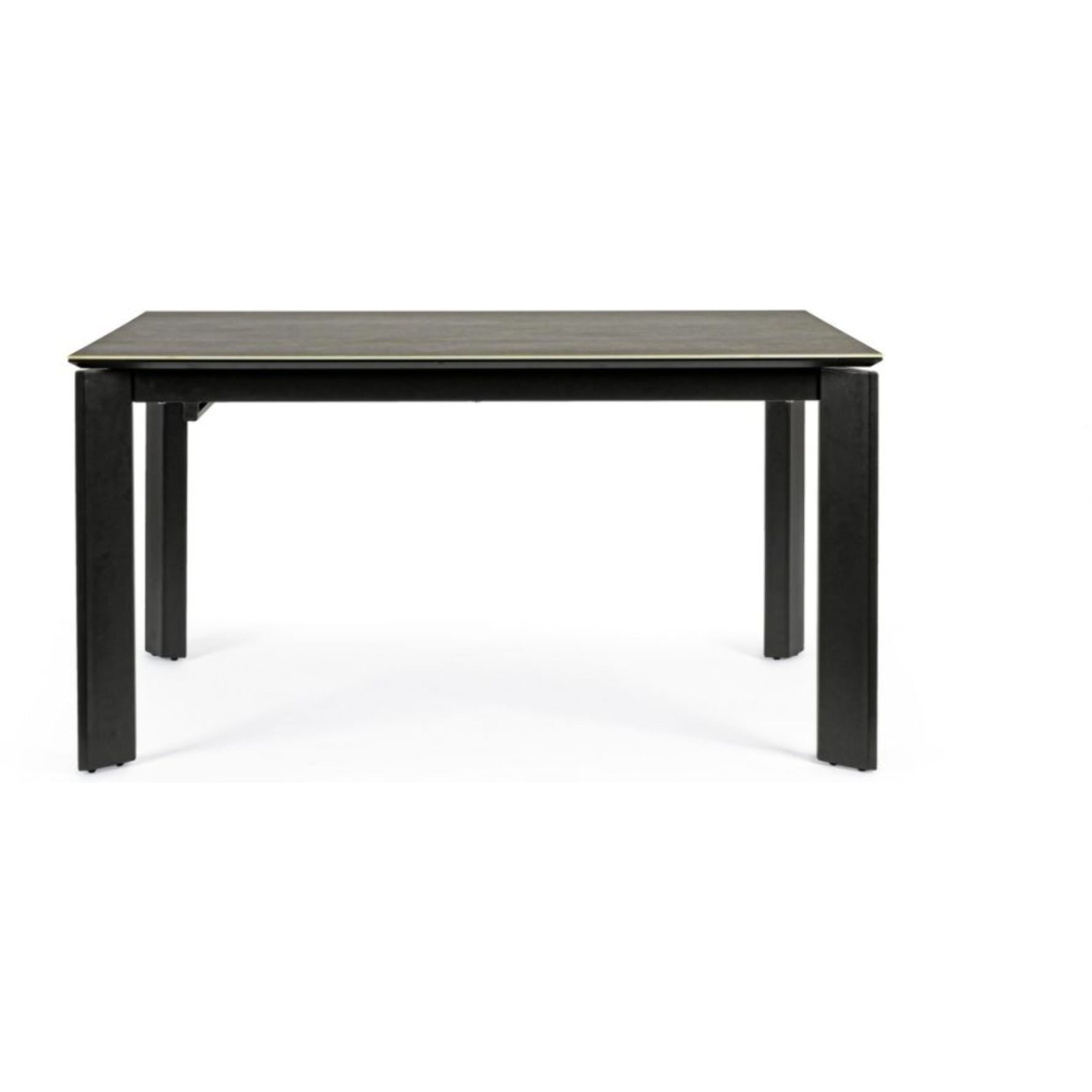 Tavolo BRIVA in acciaio nero e piano in ceramica marrone, allungabile 140×90 cm – 200×90 cm