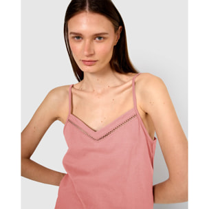 Pijama corto algodón vainica tirante malva