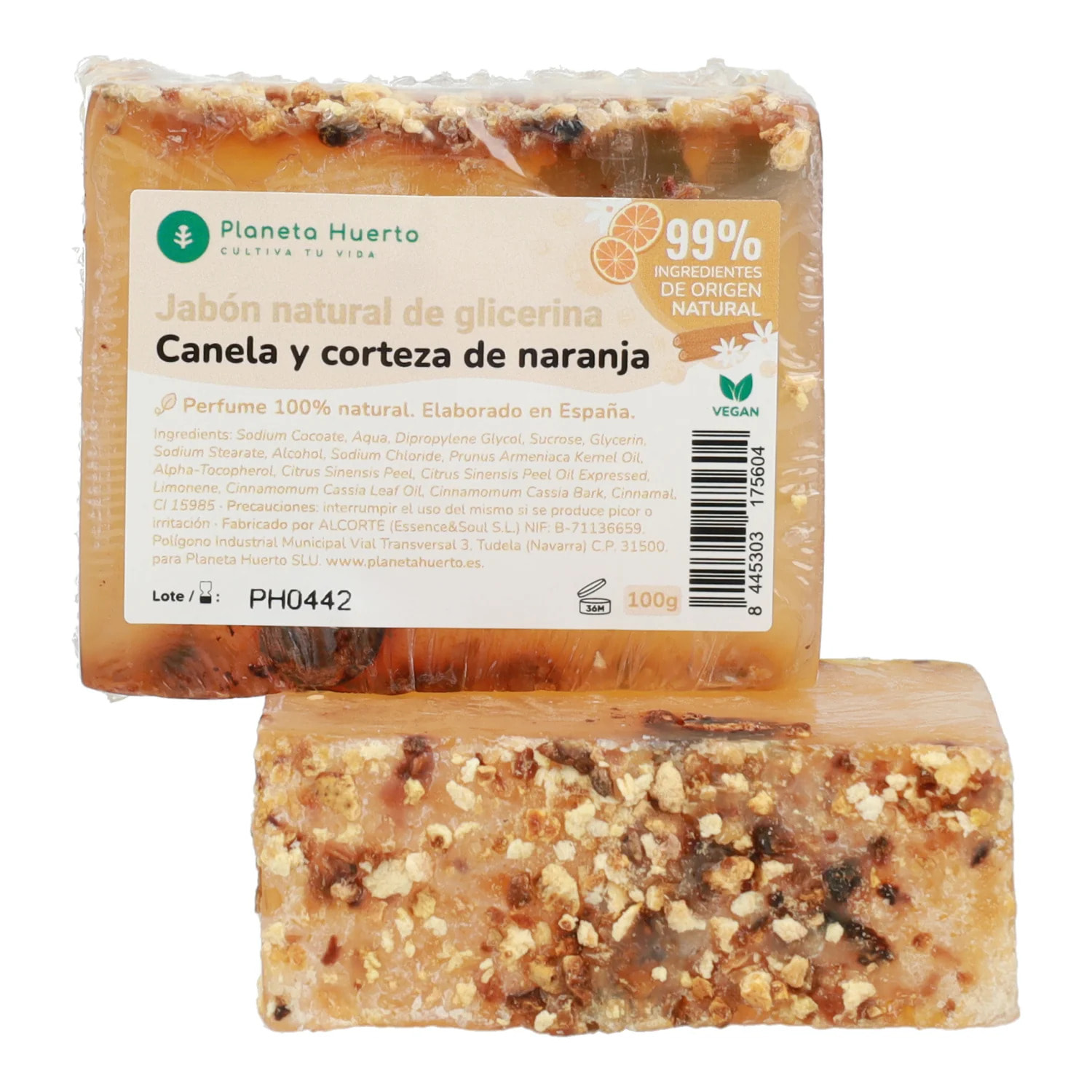 Jabón natural de glicerina canela y corteza de naranja Planeta Huerto 100 g