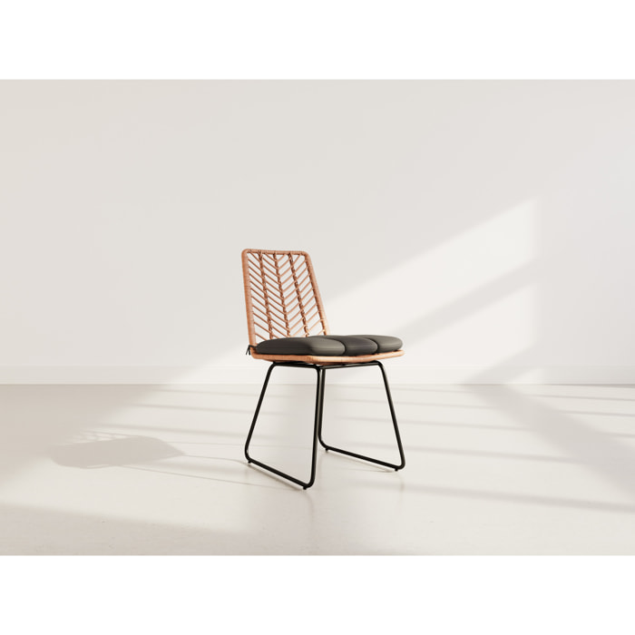 Forenza - lot de 4 chaises - effet rotin - coloris bois et noir - Noir / Bois