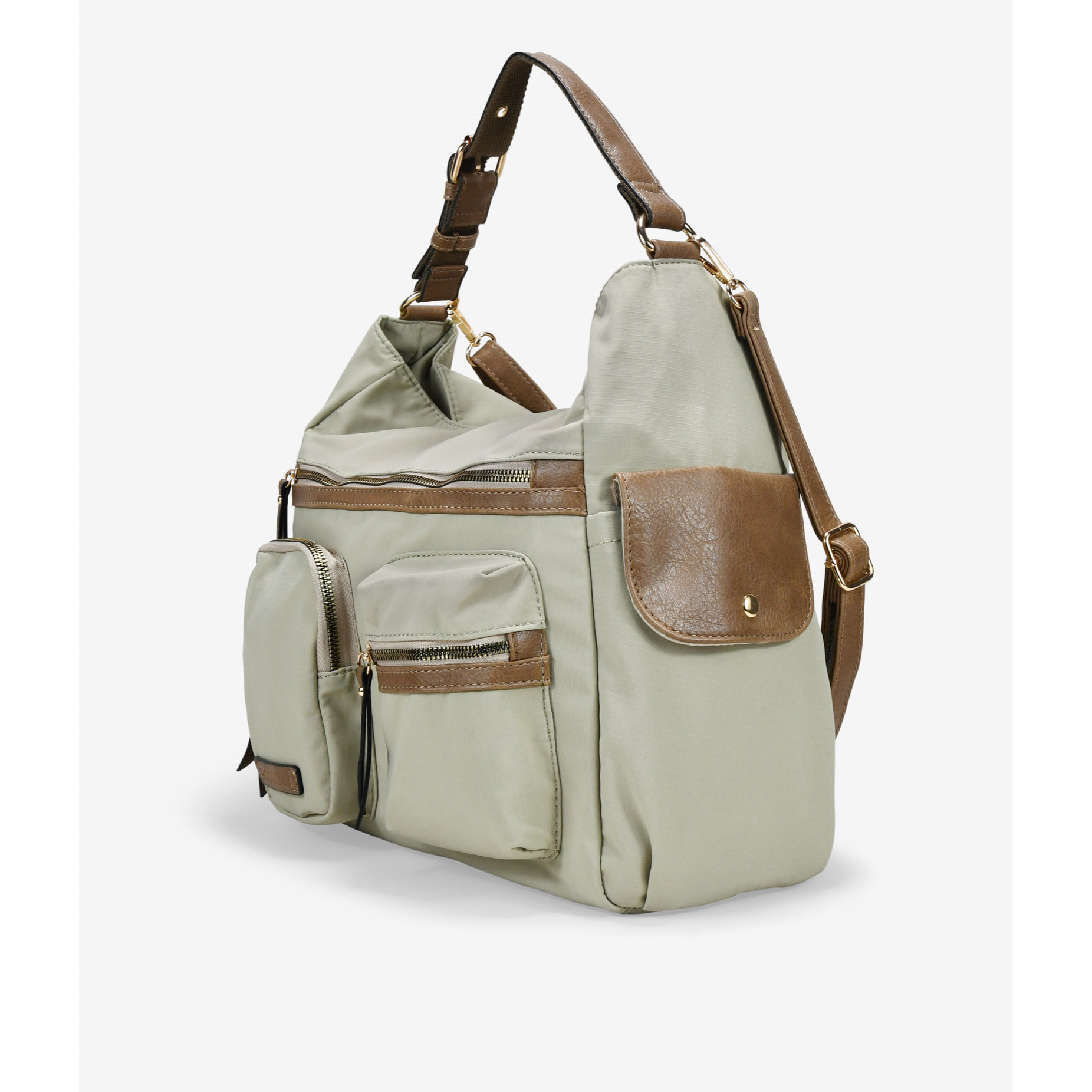 Bolso de hombro taupe en nailon con bolsillos