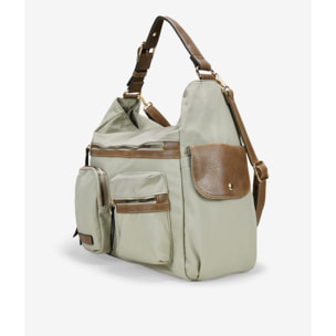 Bolso de hombro taupe en nailon con bolsillos