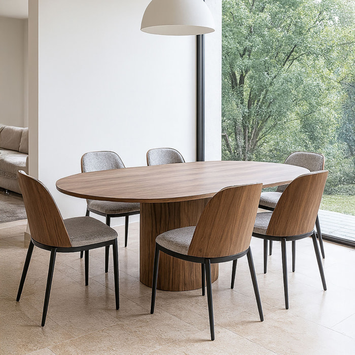Table extensible ovale effet bois couleur noyer 180-220cm SIERRA