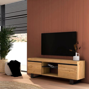 Mueble TV con patas y almacenamiento en roble nude y ceniza 140 cm Ebos UP Roble Nude - Ceniza