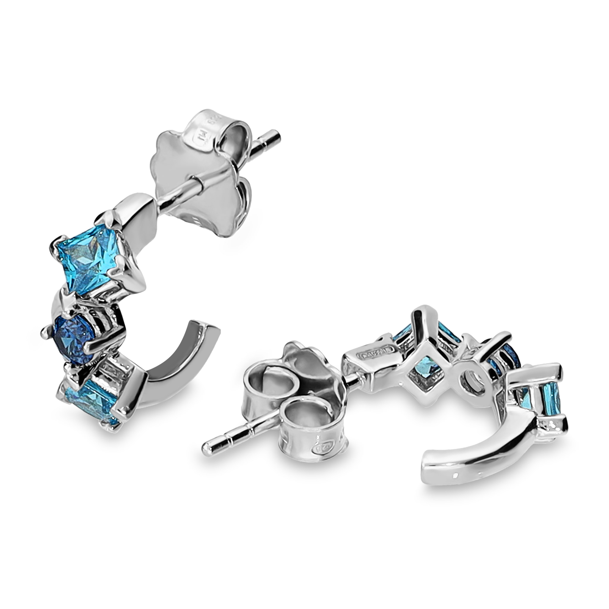 Orecchini a Lobo in Argento 925 con Cubic Zirconia Blu