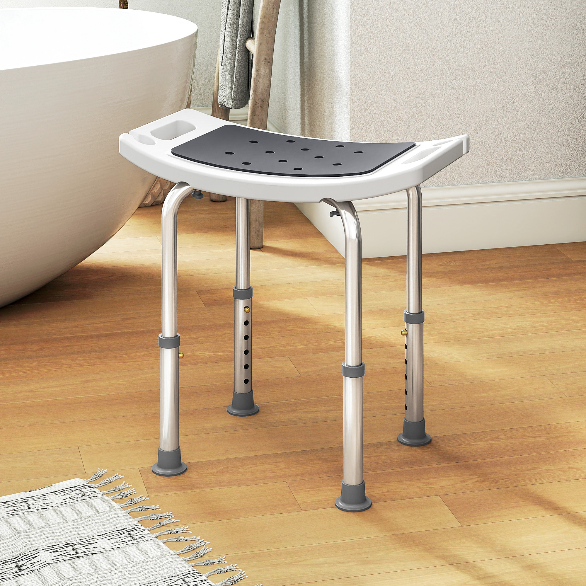 Siège de douche réglable en hauteur tabouret de douche ergonomique pieds antidérapants charge max. 135 Kg alu HDPE blanc gris