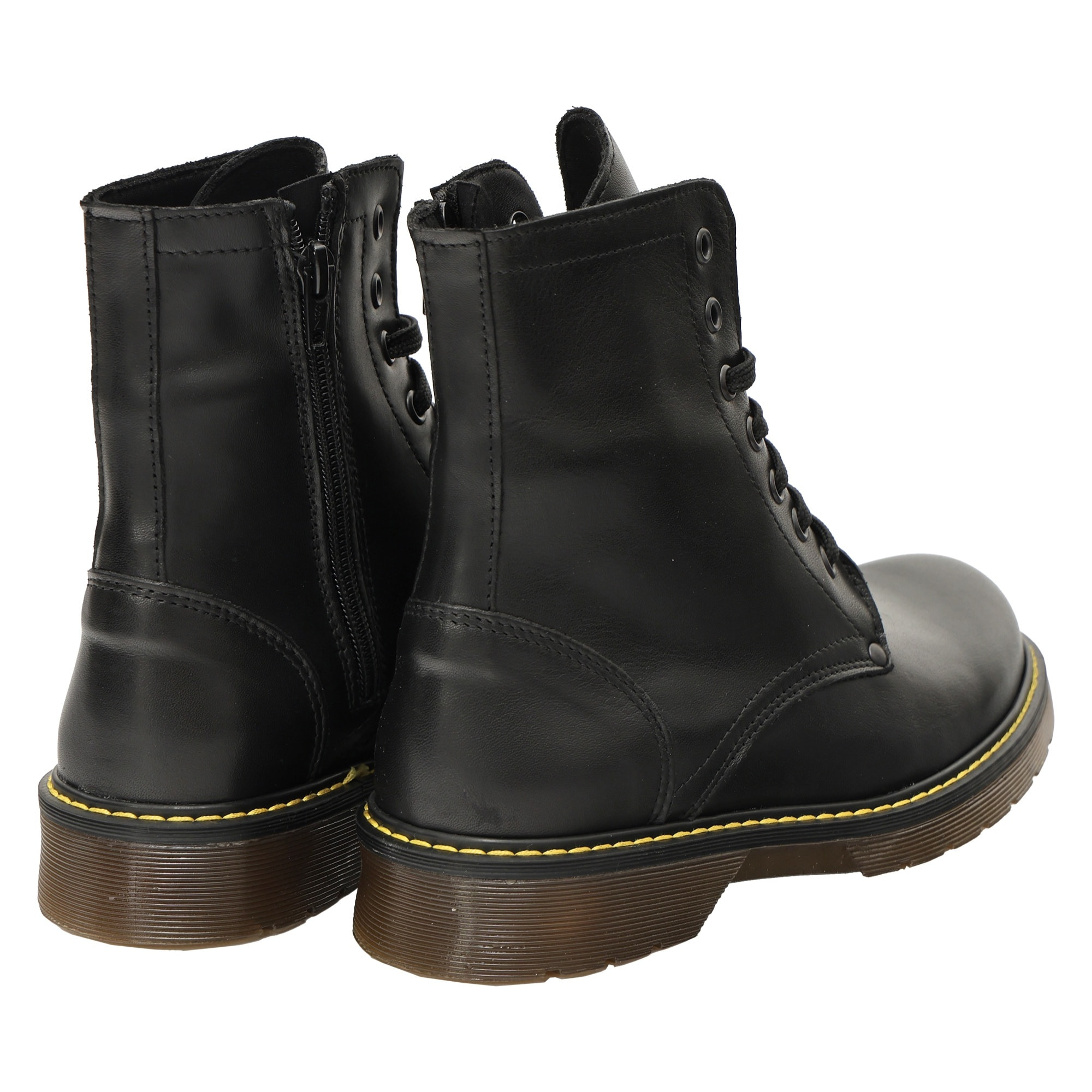 Anfibi in vera pelle con stringhe e lampo laterale