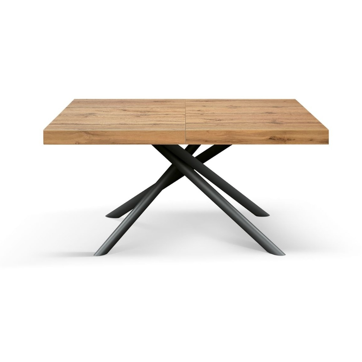 Tavolo CARRARA in legno, finitura rovere rustico e base in metallo verniciato antracite, allungabile 180×90 cm – 260×90 cm