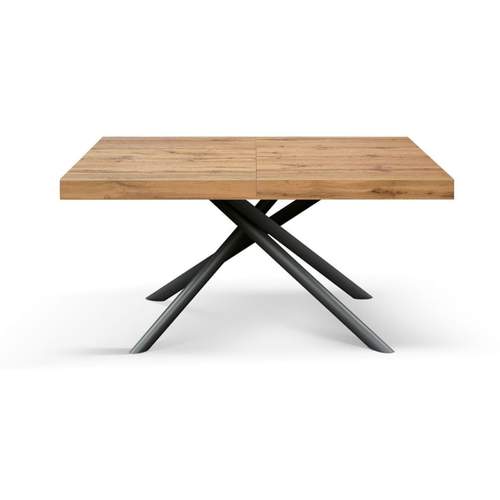 Tavolo CARRARA in legno, finitura rovere rustico e base in metallo verniciato antracite, allungabile 180×90 cm – 260×90 cm