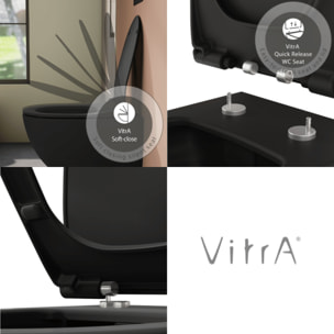 Cuvette suspendue sans bride Sento noir mat + abattant frein de chute déclipsable