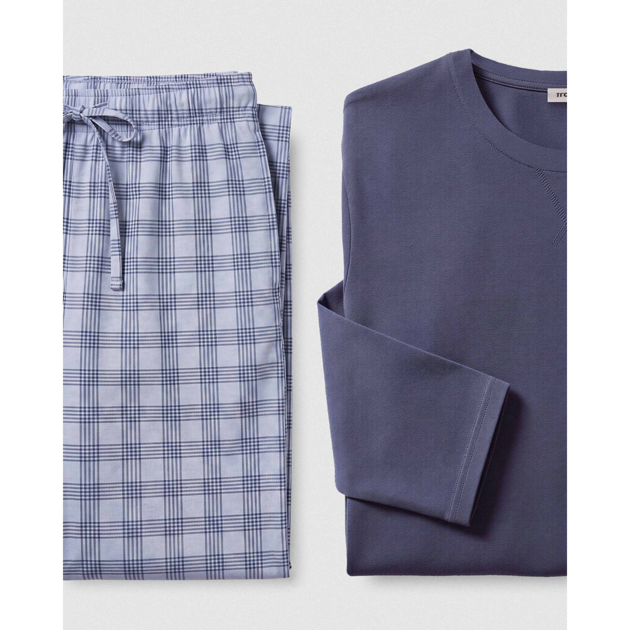 Pigiama lungo in cotone a quadri seren blu navy