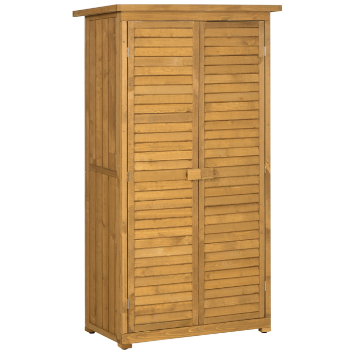 Armoire de jardin abri jardin remise pour outils sur pied 2 étagères portes persiennes toit bitumé étanche bois sapin pré-huilé