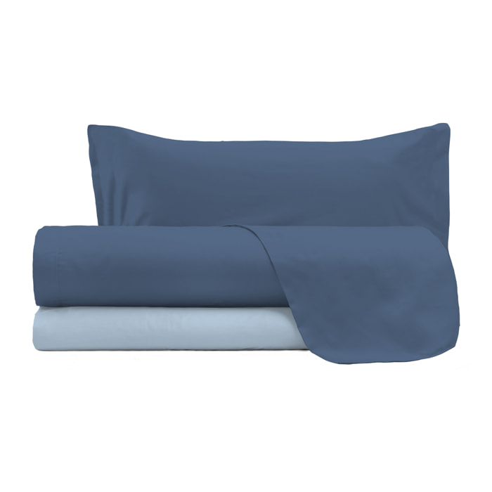 COMPLETO LETTO NATURAL COLOUR MADE IN ITALY COTONE-AVIO/AZZURRO SINGOLO