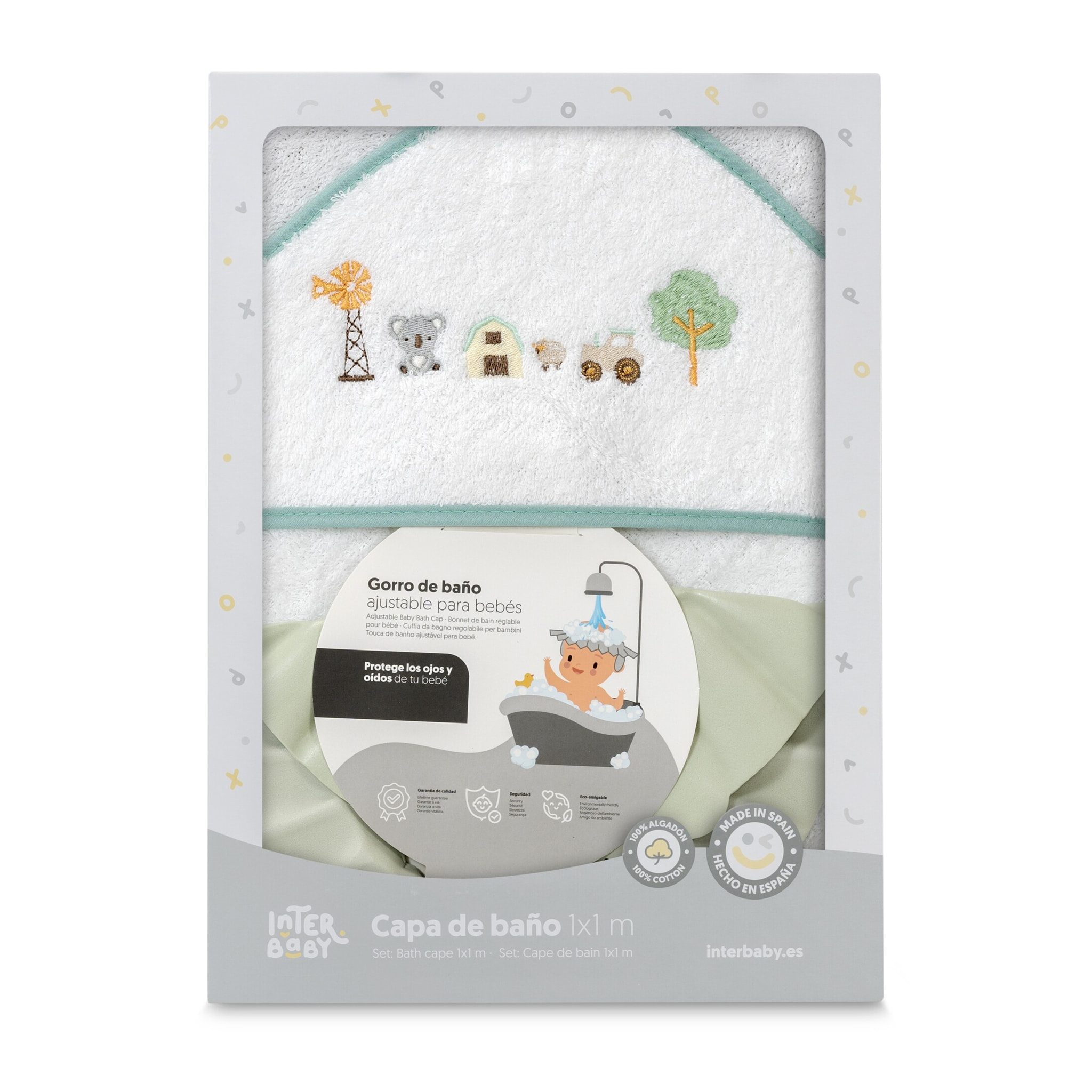 Capa Baño 1X1 Mod Granja Koala+ Gorro Bco/Verde