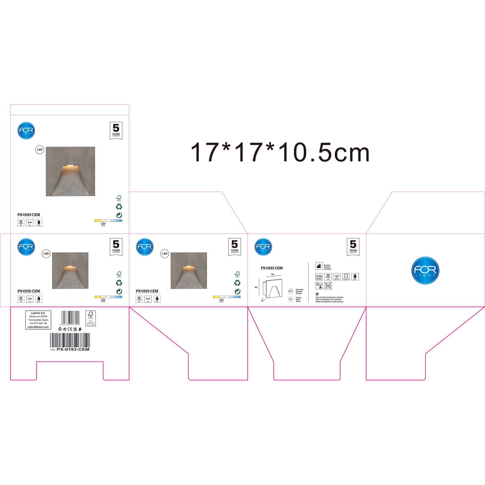 Forlight EMPOTRABLE DE PARED IP65 TAKE LED 1.9 BLANCO CÁLIDO - 3000K ON-OFF CEMENTO 135