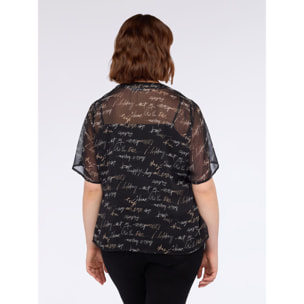 Fiorella Rubino - Blusa stampa lettering in creponne - Nero