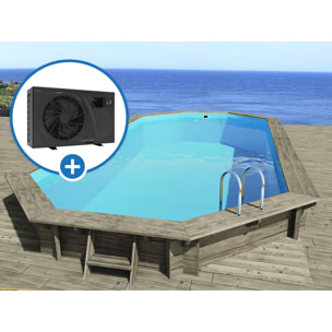 Piscine bois " Sevilla 145 " - 8.57 x 4.57 x 1.45 m + Pompe à chaleur pour piscine 6 kw/h inverter "PowerLine by Hayward" - Noir