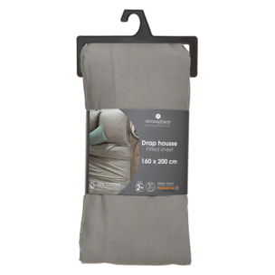 Drap-housse en coton - gris - bonnet H30cm - 160x200 cm