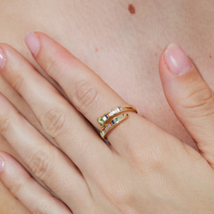 Anillo de Aleación de Metal y Circonita Multicolor acabado en oro amarillo de 18k