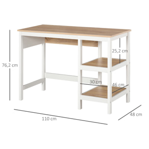 Bureau informatique multimédia dim. 110L x 48l x 76H cm 2 étagères latérales MDF E1 chêne clair blanc