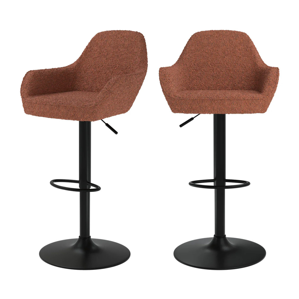 Lot de 2 chaises de bar effet laine bouclette rouge brique 63/83 cm - Adam